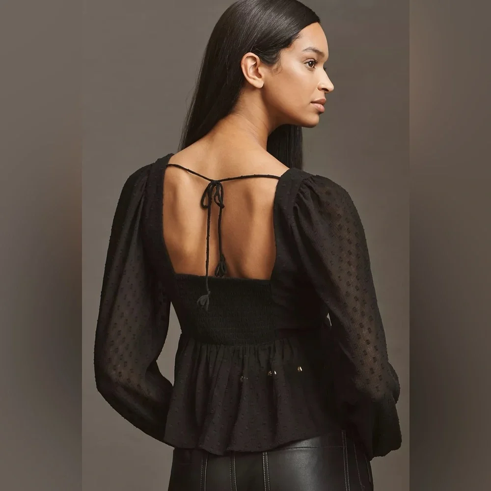 Anthropologie Peplum Black Blouse size X-Large NWT - Picture 3 of 12